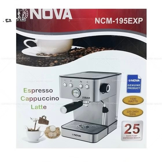 اسپرسو و قهوه ساز تمام استیل نوا 25 بار 1500 وات اتوماتیک- مدل NOVA NCM-195EXP