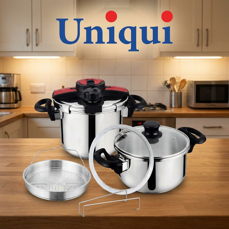 زودپز دوقلو یونیک PERFECT درب کلیپسی مخزن استاندارد 5و7 لیتر مدل Uniqui 7+5 استیل درجه یک 18/10