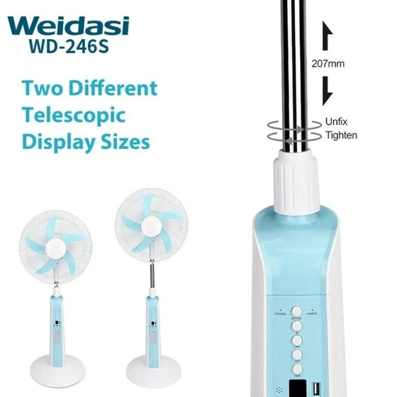 پنکه شارژی خورشیدی ویداسی مدل WD246S سایز ۱۶ اینچ با ریموت کنترل