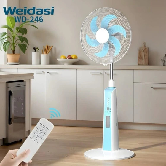 پنکه شارژی خورشیدی ویداسی مدل WD246S سایز ۱۶ اینچ با ریموت کنترل