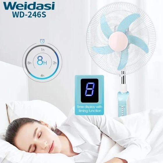 پنکه شارژی خورشیدی ویداسی مدل WD246S سایز ۱۶ اینچ با ریموت کنترل