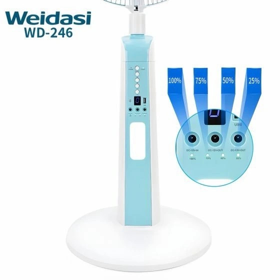 پنکه شارژی خورشیدی ویداسی مدل WD246S سایز ۱۶ اینچ با ریموت کنترل