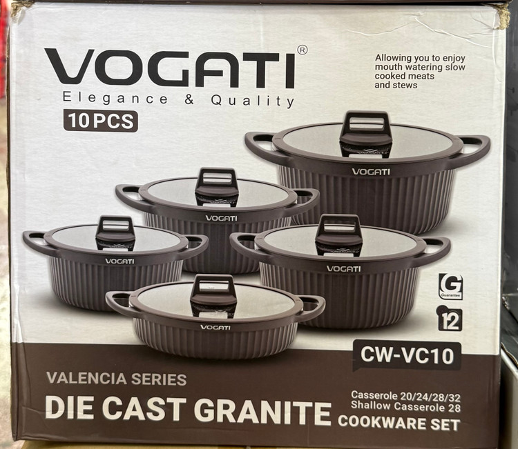 سرویس قابلمه ۱۰ پارچه گرانیتی ووگاتی (VOGATI) مدل CW-VC10 سری Valencia | دایکست گرانیت با درب شیشهای