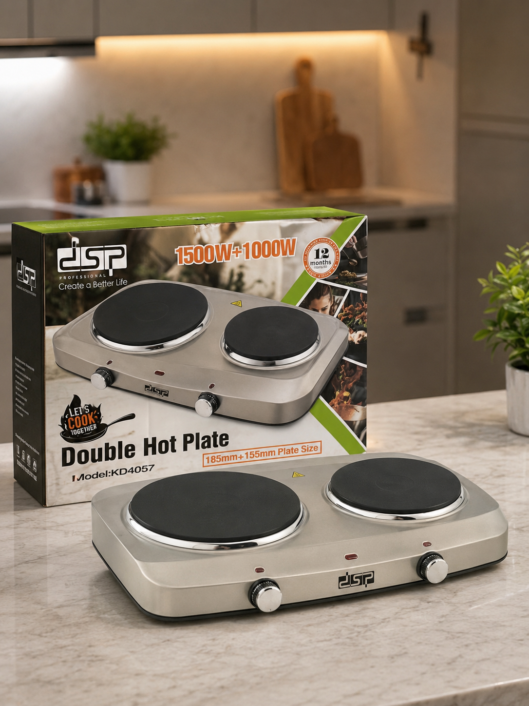 اجاق برقی دو شعله DSP مدل KD4057 | توان 2500 وات | صفحه 185 و 155 میلی‌متری