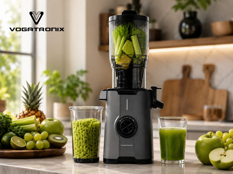 آبمیوهگیری و عصاره گیر (Slow Juicer) ووگاترونیکس مدل VE-SJ02 | موتور 200 وات | دهانه ورودی 108 میلیمتری