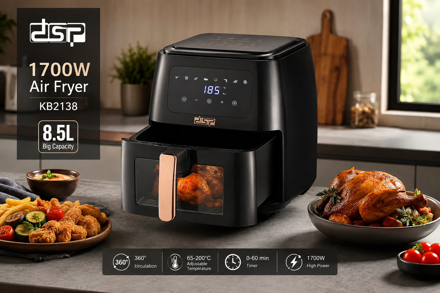 سرخ‌کن بدون روغن DSP مدل KB2138 ظرفیت 8.5 لیتر توان 1700 وات
