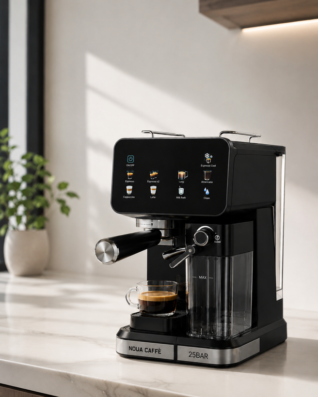 اسپرسو ساز- فشار بخار 25 بار تمام لمسی با مخزن شیر-مدل NCM-199-noua caffe