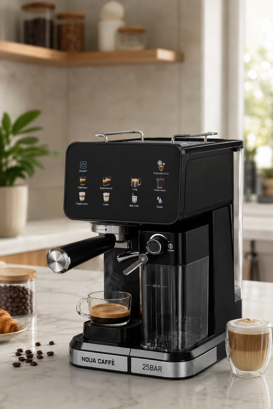 اسپرسو ساز- فشار بخار 25 بار تمام لمسی با مخزن شیر-مدل NCM-199-noua caffe