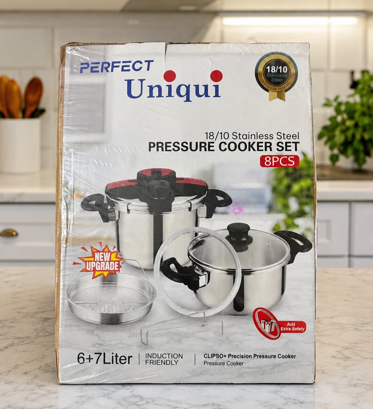 زودپز دوقلو یونیک PERFECT درب کلیپسی مخزن استاندارد 5و7 لیتر مدل Uniqui 7+5 استیل درجه یک 18/10