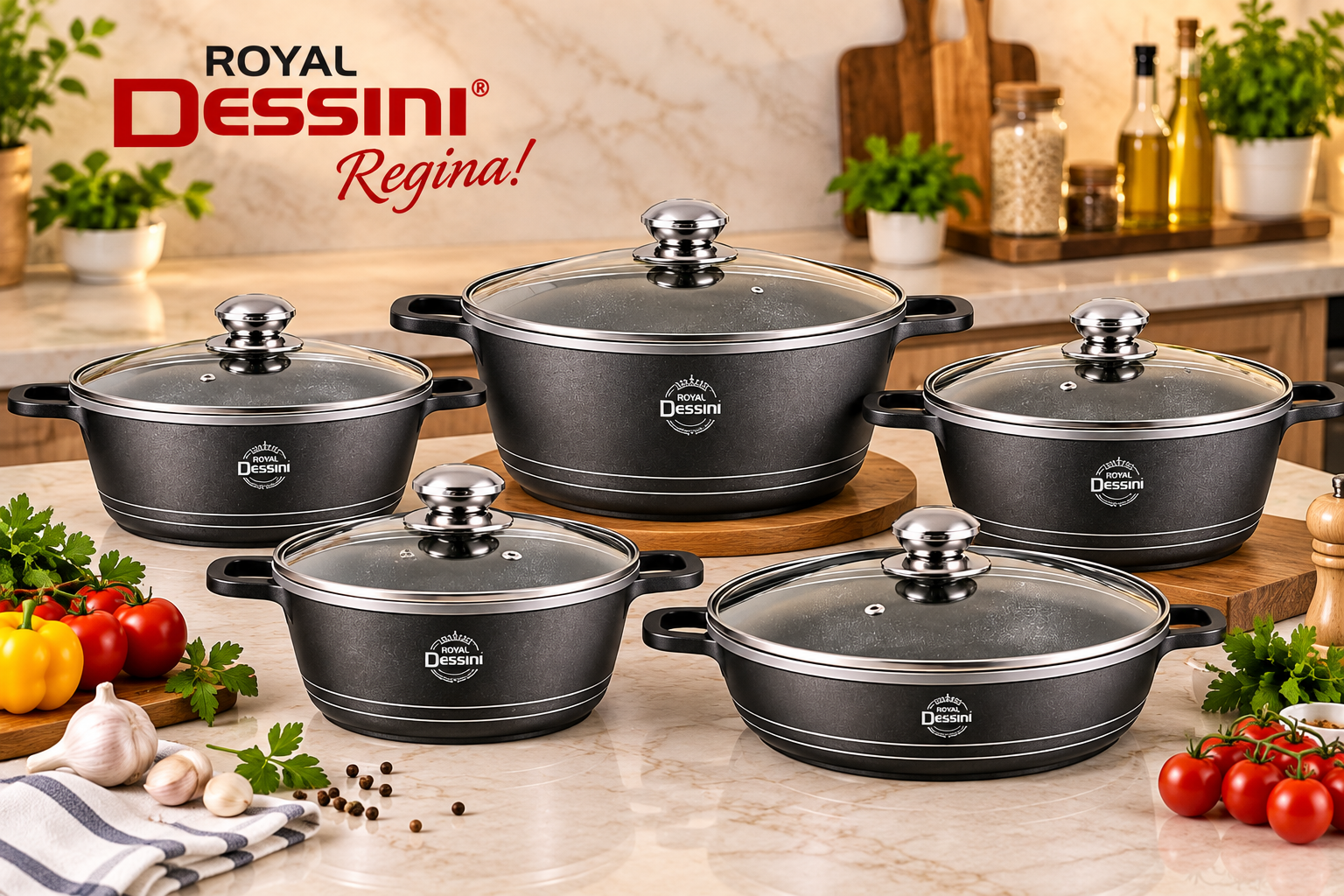 سرویس قابلمه ۱۰ پارچه Royal Dessini Regina | ست قابلمه دایکاست نچسب