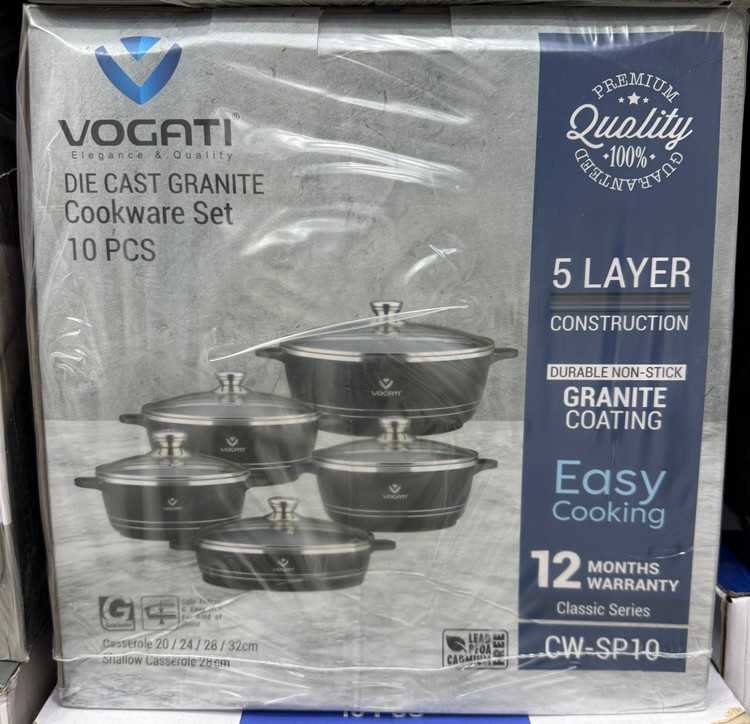 سرویس قابلمه گرانیتی ۱۰ پارچه VOGATI مدل CW-SP10 | بدنه دایکست ۵ لایه