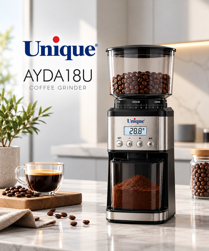 آسیاب قهوه یونیک مدل AYDA18U | آسیاب قهوه برقی دیجیتال