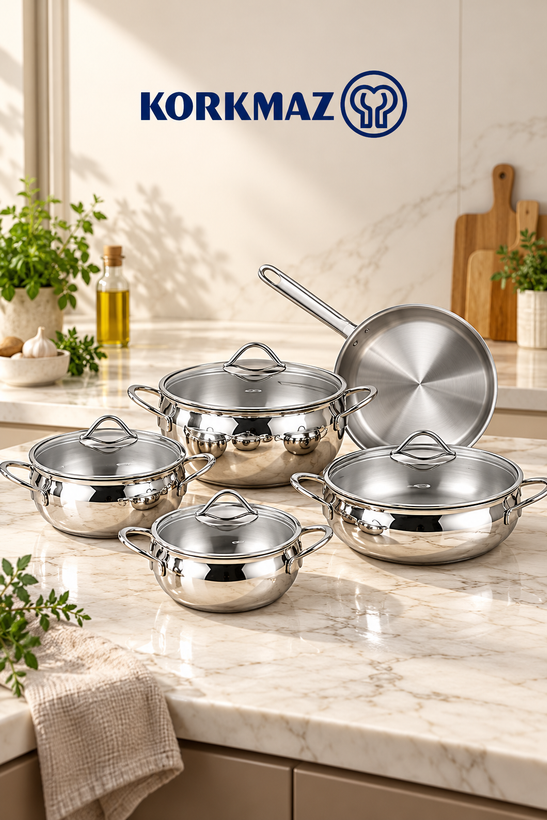 سرویس قابلمه ۹ پارچه کرکماز اصلی مدل Astra A1800 تومبیک | استیل ضدزنگ ۱۸/۱۰
