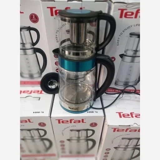 چایساز شیشهای تفال مدل TL-8924 | طراحی مدرن با قوری ۰.۸ لیتری، کتری ۲ لیتری و توان ۱۵۰۰ وات