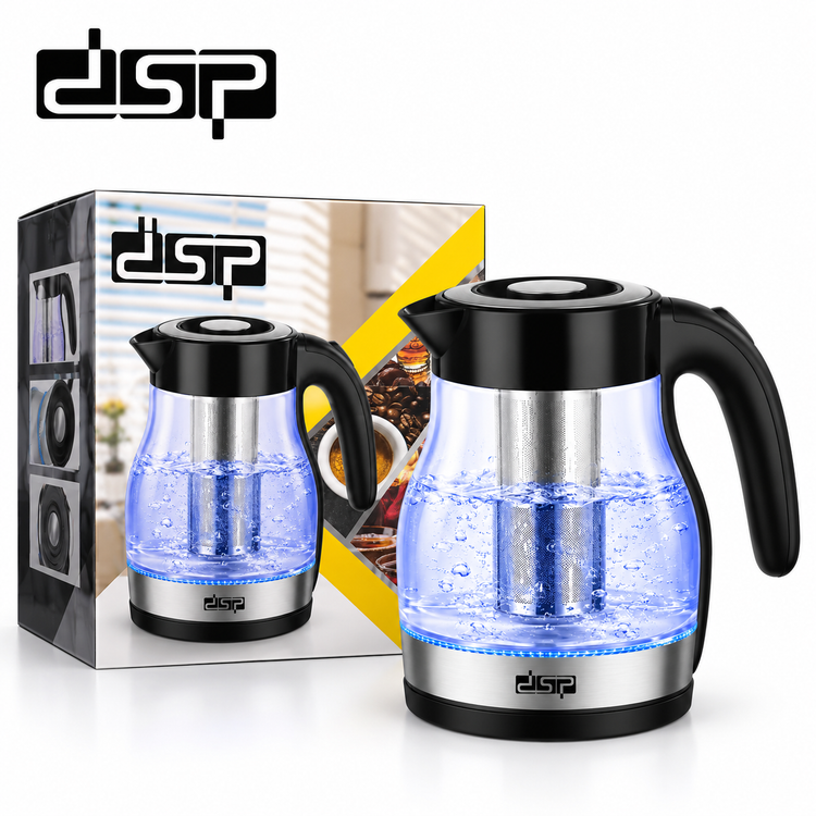 کتری برقی DSP مدل KK1270، ظرفیت ۱٫۷ لیتر، توان ۲۲۰۰ وات، مجهز به صافی چای و چراغ LED